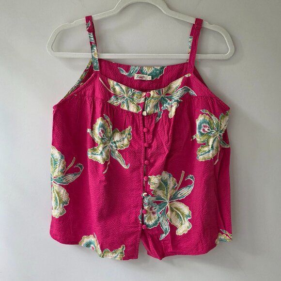 FAHERTY Women's Textured Tank Top | Small | Floral Pink Buttons Adjustable Strap - Picture 1 of 6